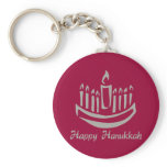 Happy Hanukkah Menorah - Silver Gray Keychain
