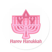 Happy Hanukkah Pink Menorah stickers by naturetees Happy Hanukkah Pink Menorah stickers