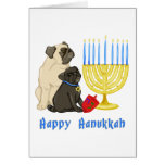 Happy Hanukkah Pugs and Menorah Customizable Cards