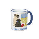 Happy Hanukkah Pugs and Menorah Mugs