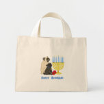 Happy Hanukkah Pugs with Menorah Tote Bags