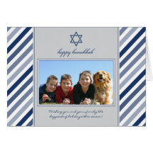 Happy Hanukkah Ribbon Family Holiday Card (silver)
