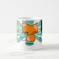 happy.happy.meh kitties with aqua flower on a mug