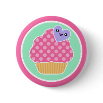 Happy Heart Kawaii Cupcake Button Badge