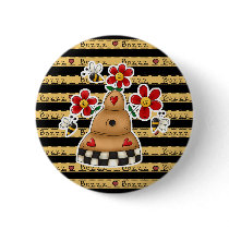 Happy Hearts N Flowers Bee Hive buttons