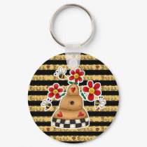 Happy Hearts N Flowers Bee Hive keychains