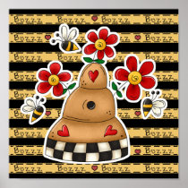 Happy Hearts N Flowers Bee Hive Poster