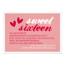 Happy Hearts Sweet Sixteen Birthday Party Custom Invite