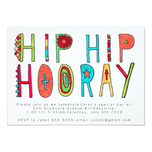 Happy Hip Hip Hooray Birthday Party Invite Zazzle