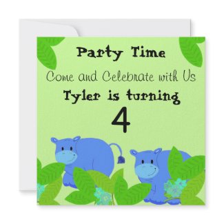 Happy Hippo Birthday Party Invitation invitation