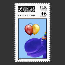 Happy Hippo Blue Birthday Stamp
