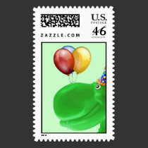 Happy Hippo Green Birthday Stamp stamps