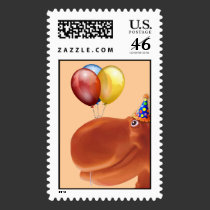 Happy Hippo Orange Birthday Stamp stamps