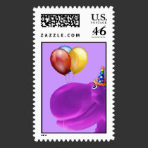 Happy Hippo Purple Birthday Stamp stamps