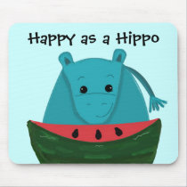 Happy Hippo with Watermelon Slice mousepads