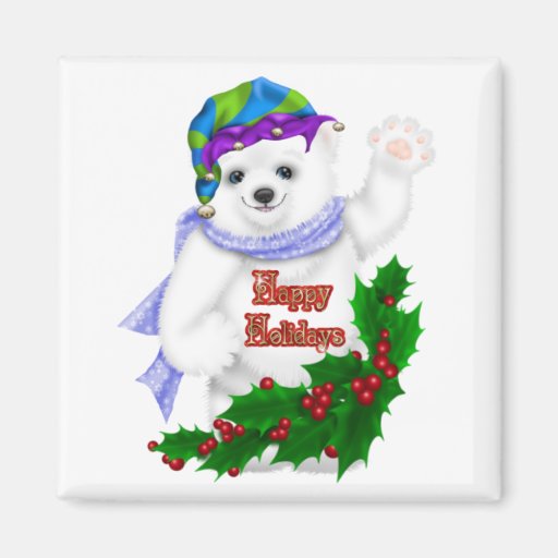 Happy Holiday Polar Bear Magnets