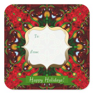 Happy Holiday Red+Green Gift Tag Square Sticker sticker