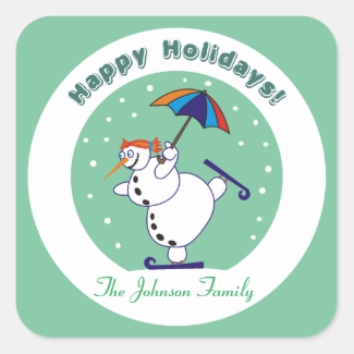 Happy Holiday Snowgirl on Ice Gift Stickers