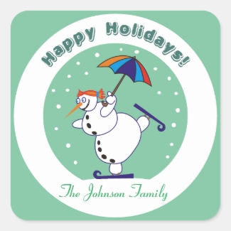 Happy Holiday Snowgirl on Ice Gift Stickers