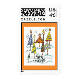 Happy Holiday Tree Postage stamp