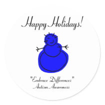 Happy Holidays Autism Awareness Round Sticker