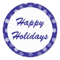 Happy Holidays Blue Snowflake Pattern Stickers