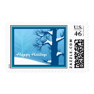 Happy Holidays Blue Snowy Tree Postage