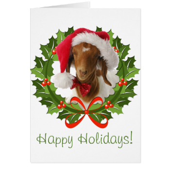 Happy Holidays Boer Goat in Wreath Card