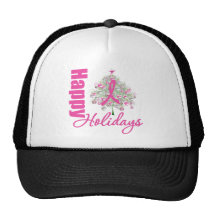 Happy Holidays Breast Cancer Pink Ribbon Hats