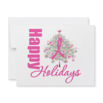 Happy Holidays Breast Cancer Pink Ribbon invitations by giftsforawareness Happy Holidays Breast Cancer Pink Ribbon invitations