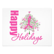 Happy Holidays Breast Cancer Pink Ribbon Personalized Invites