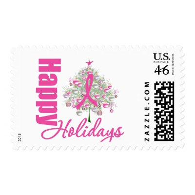 Happy Holidays Breast Cancer Pink Ribbon postage