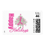 Happy Holidays Breast Cancer Pink Ribbon Postage Stamps