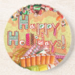 Happy Holidays Candy Drink Coasters