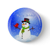 Happy Holidays Christmas Snowman Pin button