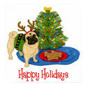 Happy Holidays Chritmas Reindeer Pug Posters posters