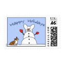Happy Holidays Corgi Postage Stamps by MenagerieMayhem Happy Holidays Corgi Postage Stamps