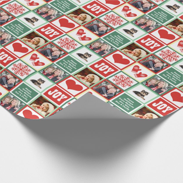 Happy Holidays Custom Family Name and 4 Photos Wrapping Paper 4/4