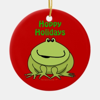 Happy Holidays Cute Green Christmas Frog Ornament