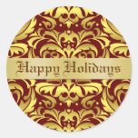 Happy Holidays Damask Elegant Envelope Sticker