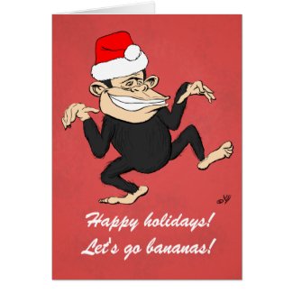 Happy Holidays - Dancing Monkey going bananas card