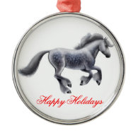 Happy Holidays Dappled Gypsy Cob Horse Ornament