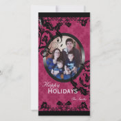 Happy Holidays Family Photo Card - Pink - Black