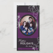 Happy Holidays Family Photo Card -Purple Victorian