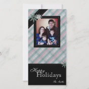 Happy Holidays - Family Photo Card - Teal - White - Plaid