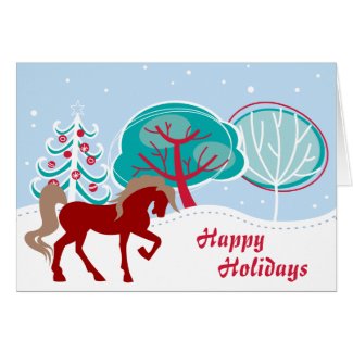 Happy Holidays Festive Horse Snowy Christmas Greeting Card