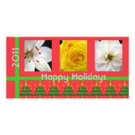 Happy holidays flowers photo card