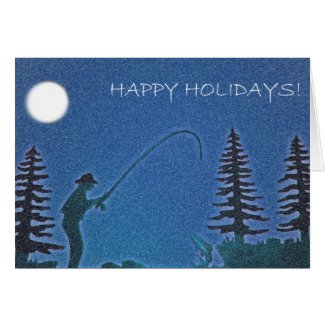 Happy Holidays! Fly Fisherman in Snow Cards
