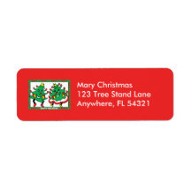 Happy Holidays Funny Dancing Christmas Trees Return Address Labels