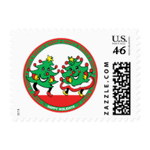 Happy Holidays Funny Dancing Christmas Trees Postage Stamp
